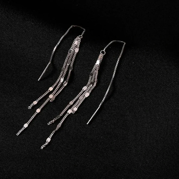 925 Sterling Silver Threader Earrings Tassel Long Chain Drop Statement Earrings - Picture 7 of 8